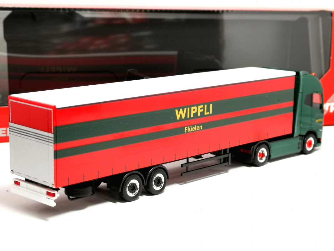 319171 Volvo FH GL XL Electric Gardinenplanen-Sattelzug "Wipfli" (Schweiz) Herpa