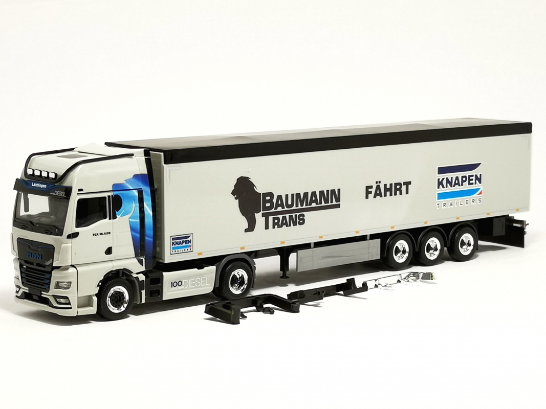 320085 MAN TGX GX Schubboden-Sattelzug "Baumann/Knapen" Herpa