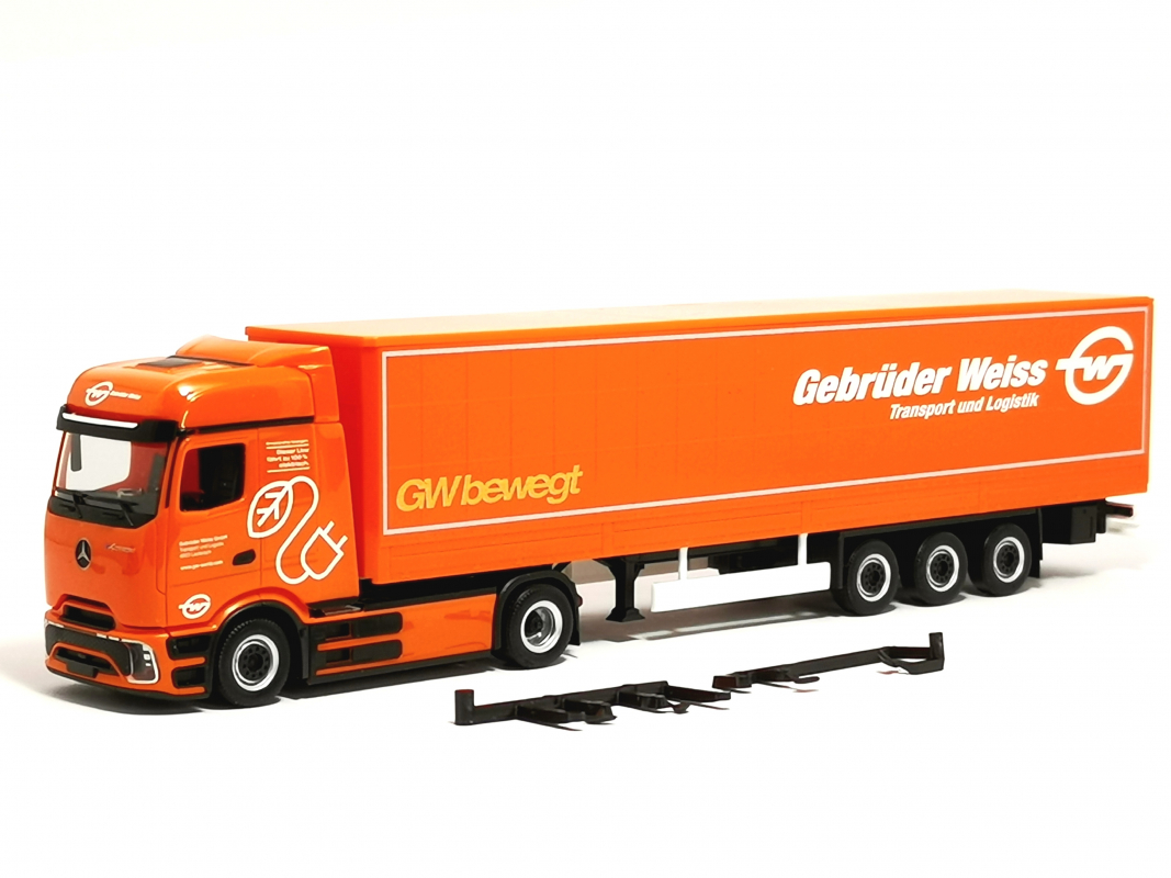 320177 Mercedes-Benz eActros 600 ProCabin Bigspace Planen-Sattelzug "Gebrüder Weiss" Herpa