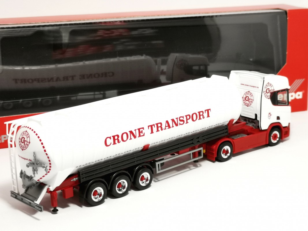 319904 Scania CR 20 HD Saugsilo-Sattelzug "Crone Handel und Transport" Herpa