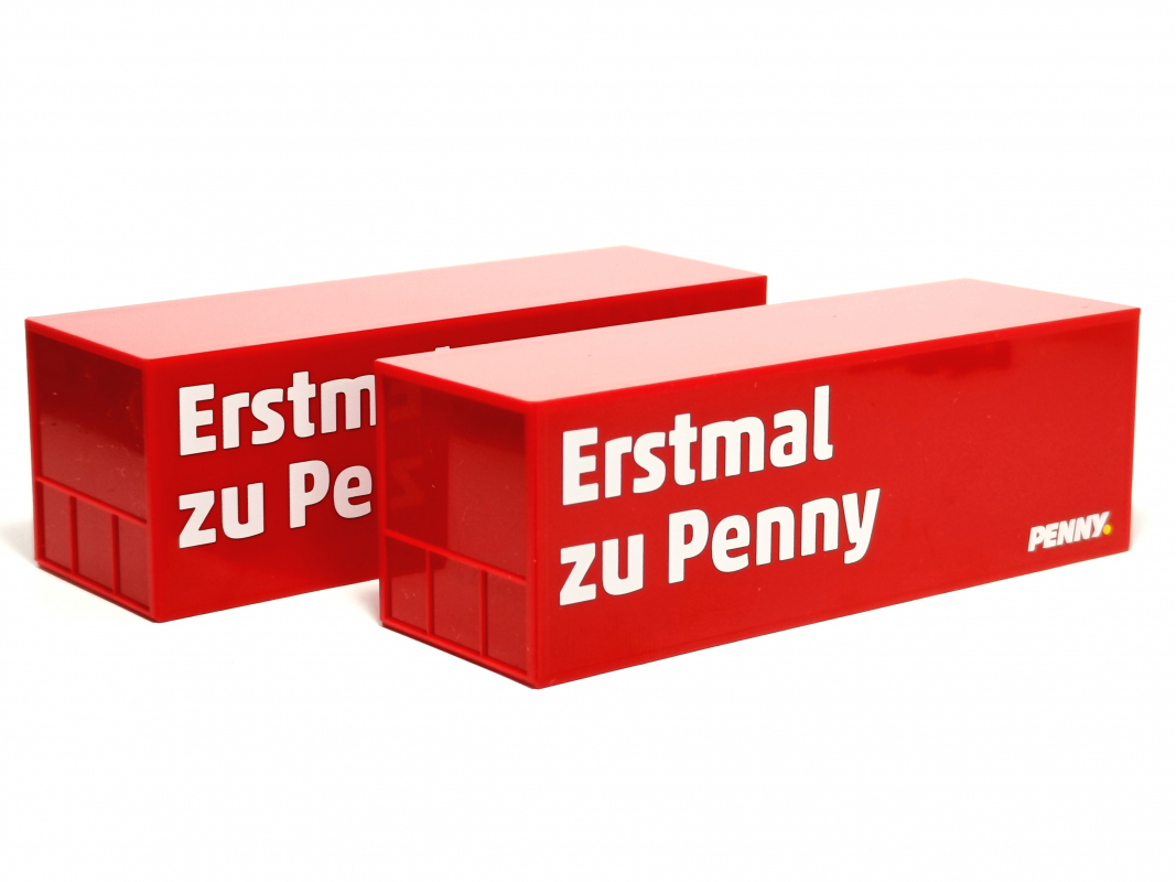 2x Koffer 7,82m mit gravierter Ladebordwand "Penny" Herpa