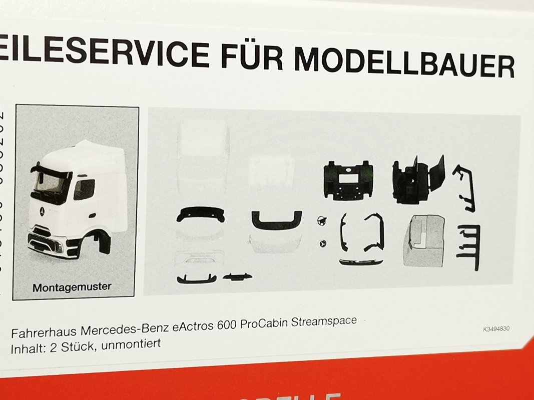 086202 Fahrerhaus Mercedes-Benz eActros 600 ProCabin Streamspace (2 Stück) Herpa