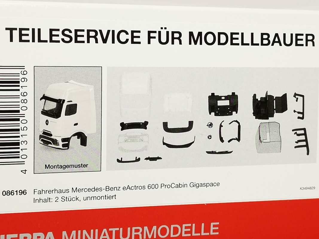 086196 Fahrerhaus Mercedes-Benz eActros 600 ProCabin Gigaspace (2 Stück) Herpa