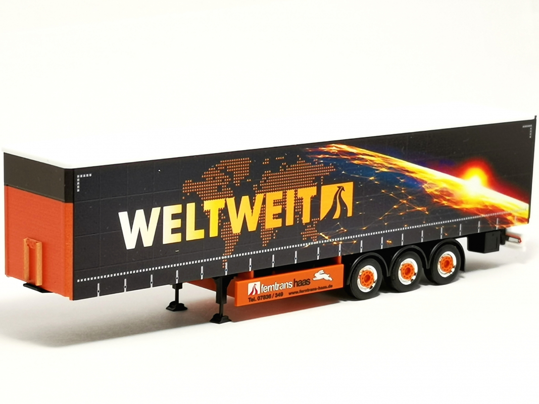 Gardinenplanen-Auflieger "Ferntrans Haas/weltweit" schwarz Herpa