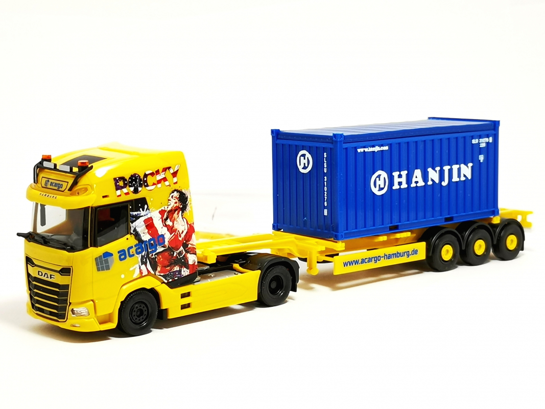 320672 DAF XG+ Container-Sattelzug "Acargo / 20 ft. Open Top Hanjin" Herpa