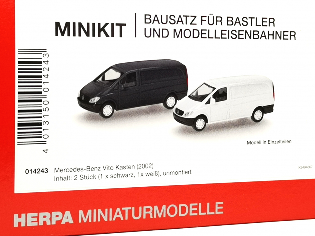 014243 Mercedes-Benz Vito Kasten (W639 / 2003), weiß und schwarz (2 Stück) Herpa