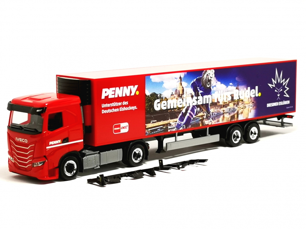 962032 Iveco S-Way Kühlkoffer-Sattelzug "PENNY DEL / Dresdner Eislöwen" Herpa