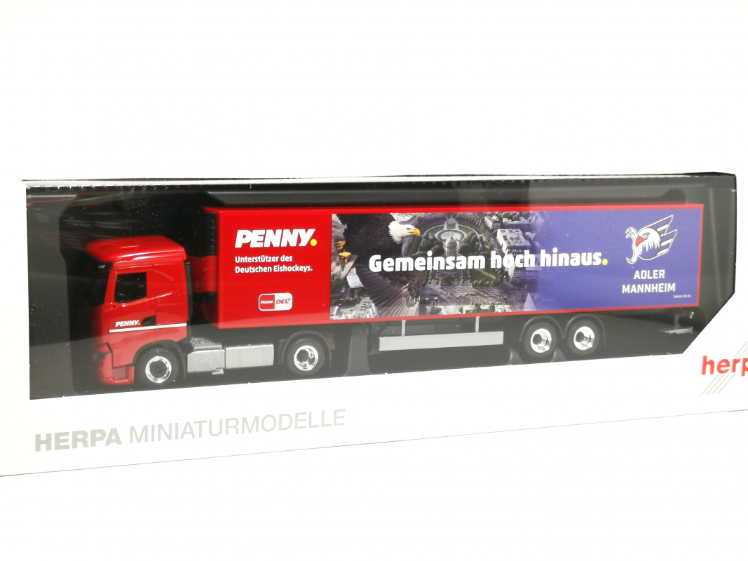 962087 Iveco S-Way Kühlkoffer-Sattelzug "PENNY DEL / Adler Mannheim" Herpa