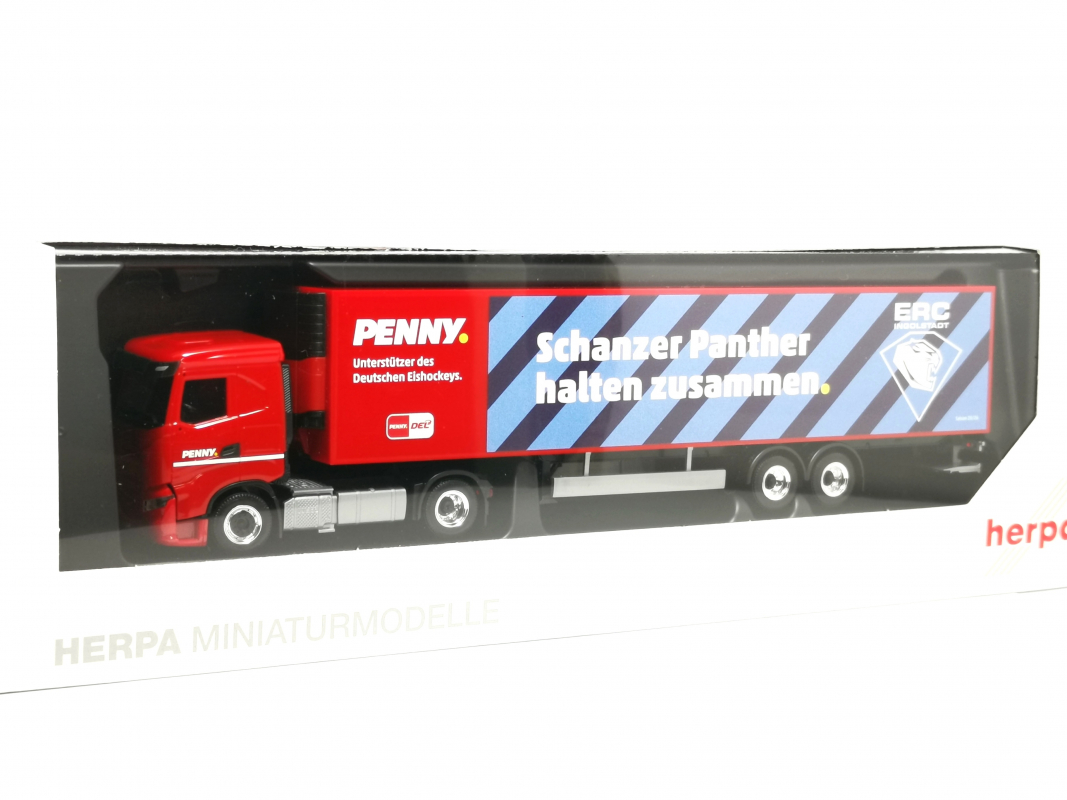 962056 Iveco S-Way Kühlkoffer-Sattelzug "PENNY DEL / ERC Ingolstadt" Herpa