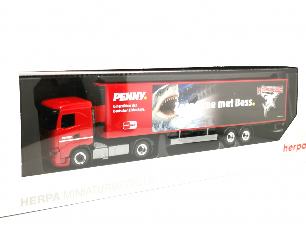 962070 Iveco S-Way Kühlkoffer-Sattelzug "PENNY DEL / Kölner Haie" Herpa