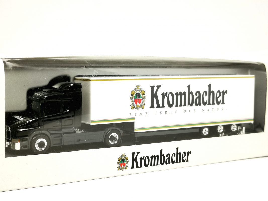 Scania Hauber 124 Koffer Sattelzug "Krombacher" Herpa