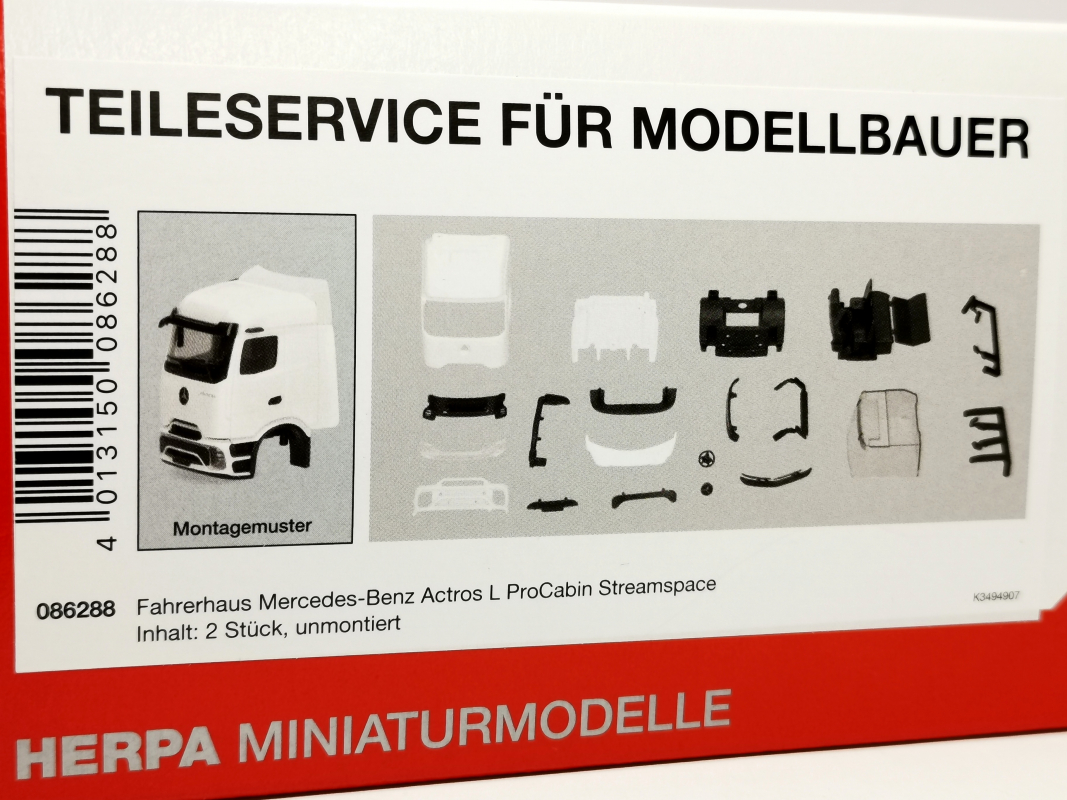 086288 Fahrerhaus Mercedes-Benz Actros L ProCabin Streamspace, weiß (2 Stück) Herpa