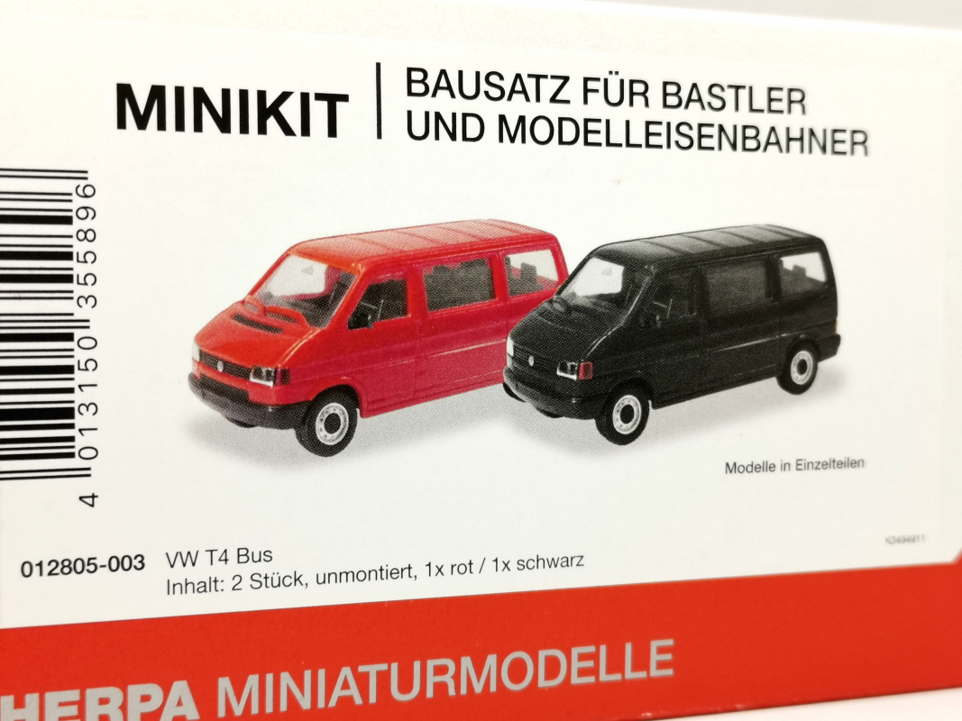 012805-003 Herpa MiniKit: Volkswagen (VW) T4 Bus, rot und schwarz Herpa