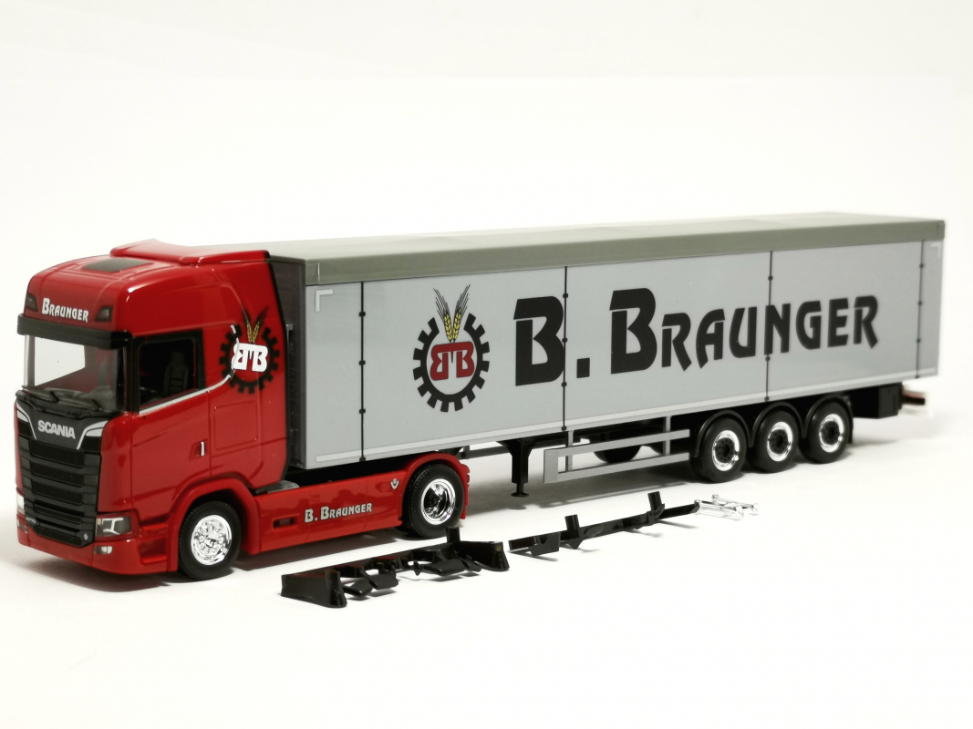 321136 Scania CS 20 Hochdach Schubboden-Sattelzug "Braunger" Herpa