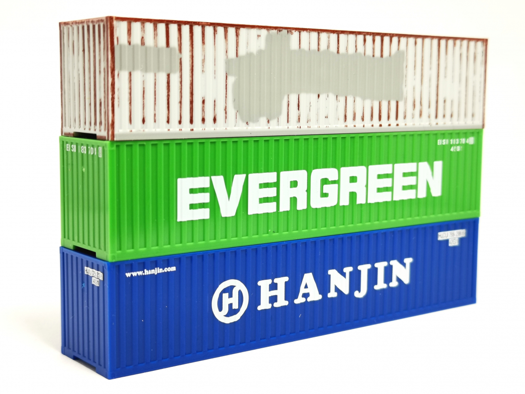 066730-002 Zubehör: TT Container Set "Evergreen/Hanjin/gealtert" Herpa 1:120 Spur TT