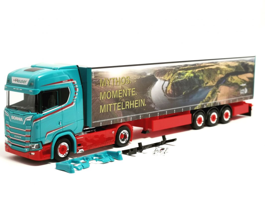 321280 Scania CS 20 HD Gardinenplanen-Sattelzug "Spedition Heuser/Faszination Loreley" Herpa