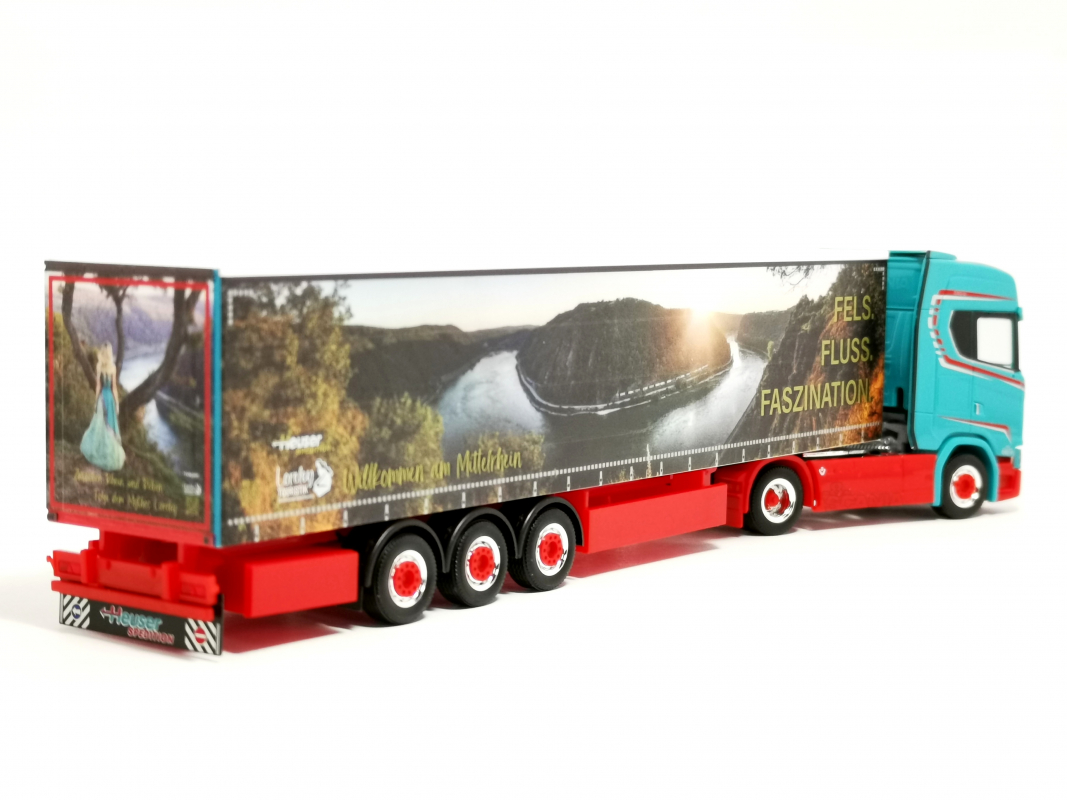 321280 Scania CS 20 HD Gardinenplanen-Sattelzug "Spedition Heuser/Faszination Loreley" Herpa