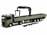 316415 Iveco S-Way ND Pritschen-Sattelzug mit Ladekran, grau/gelb Herpa